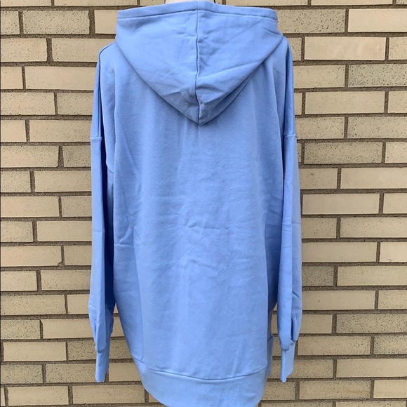 Blue Drawstring Hoodie Sweatshirt Tunic Top - Picture 3 of 8